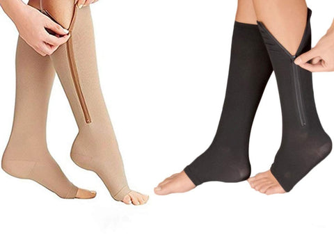 Image of Open Toe Compression Socks Zip Leg Support Unisex (1 Pair)