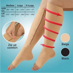 Open Toe Compression Socks Zip Leg Support Unisex (1 Pair)